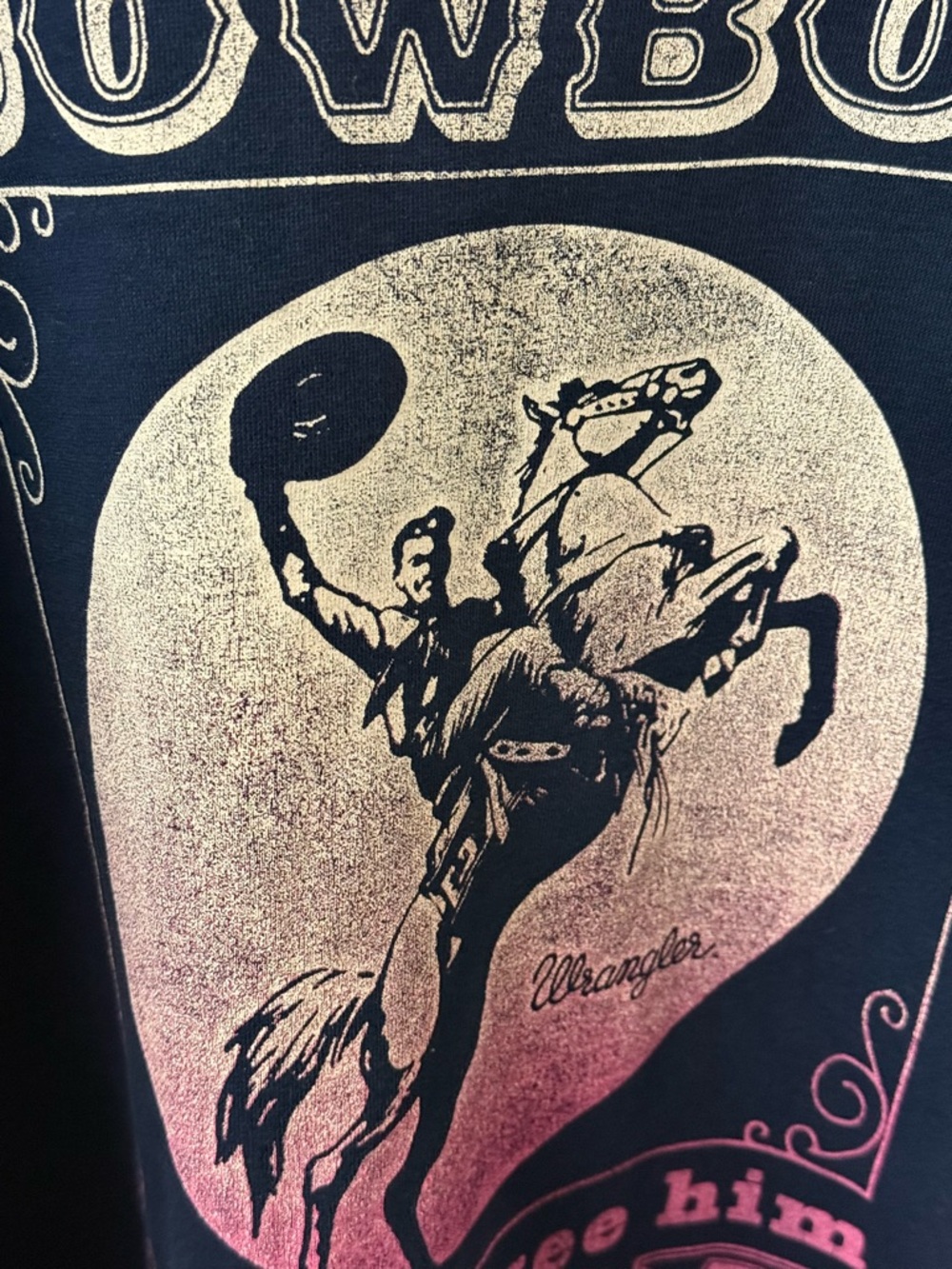Wrangler Navy Blue Graphic Sweatshirt Mens Unisex L Cowboy Horse Rodeo - Picture 5 of 13